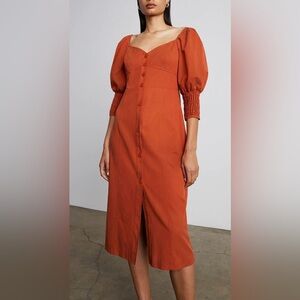 Who What Wear Spice Color Cotton Button down smocked dress NWOT Size 12.